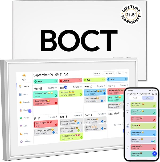BOCT 21.5'' Digital Calendar Wall - 32GB Memory Touch Screen Chore Chart Smart Calendar,Digital Planner,Auto-Sync,APP Control,Interactive Family Schedules, Gift for Mother