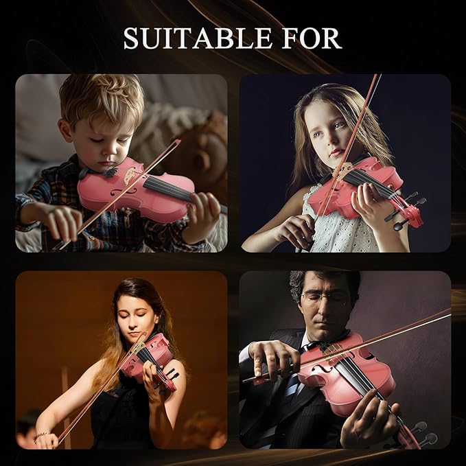 1/8 Beginner Violin Kit, Complete Violin Set with Case, Bow, Rosin,Pink