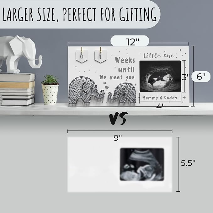 Baby Sonogram Picture Frame w/ Baby Countdown Weeks - Standard 4x3 Ultrasound Photo - Pregnancy Announcements Ideas - Gender Reveal - New Mom Expecting Parents Keepsake