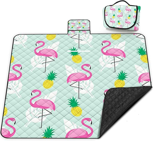 Extra Large Picnic Blanket Waterproof,80"x 80"Foldable Machine Washable Beach Blankets,Outdoor Blanket for 6-8 Adults,Picnic Mat Suitable for Indoor Crawling,Park Beach,Camping,Hiking,Travel（Flamingo）