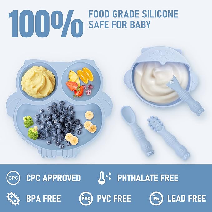 Baby Weaning Set, Silicone Baby Feeding Set(10 Pcs), Toddler Weaning Set with Adjustable Bib, Suction Bowl, Plate, Fork, Spoon, Water & Snack Cup Kit, Baby Led Weaning Kit for Babies and Kids