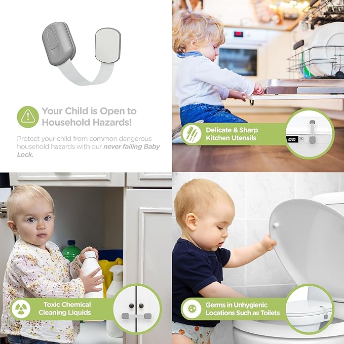 Baby Proofing Child Safety Locks (8 Pack) by Skyla Homes - The Safest, Quickest and Easiest 3M Adhesive Cabinet Latches, No Screws & Magnets, Multi-Purpose for Furniture, Kitchen, Ovens, Toilet Seats