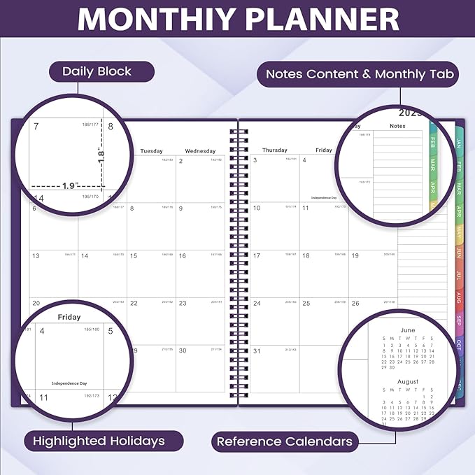 2026 Monthly Planner - JUL 2025 - DEC 2026 Planner, Planner with Colorful Tabs, 2025-2026 Calendar Planner for Daily Organizing - Waterproof Cover (8" x10", Monthly Pages & Notes, Purple)