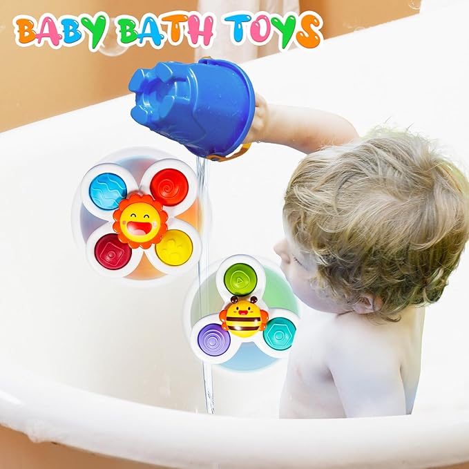 ALASOU 3PCS Pop Suction Cup Spinner Toys for 1 Year Old Boy Girl|Novelty Spinning Tops Toddler Toys Age 1-2|Sensory Baby Bath Toy for Toddlers 1-3|12 18 Months Boy Birthday Gift for Infant