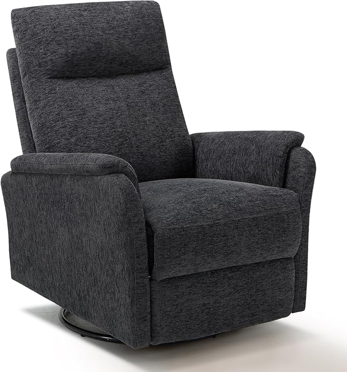 COLAMY Swivel Recliner Chair with Footrest, High Back with Double-Layer Cushion, Glider Recliner for Nursery & Living Room, Bedroom, Dark Grey