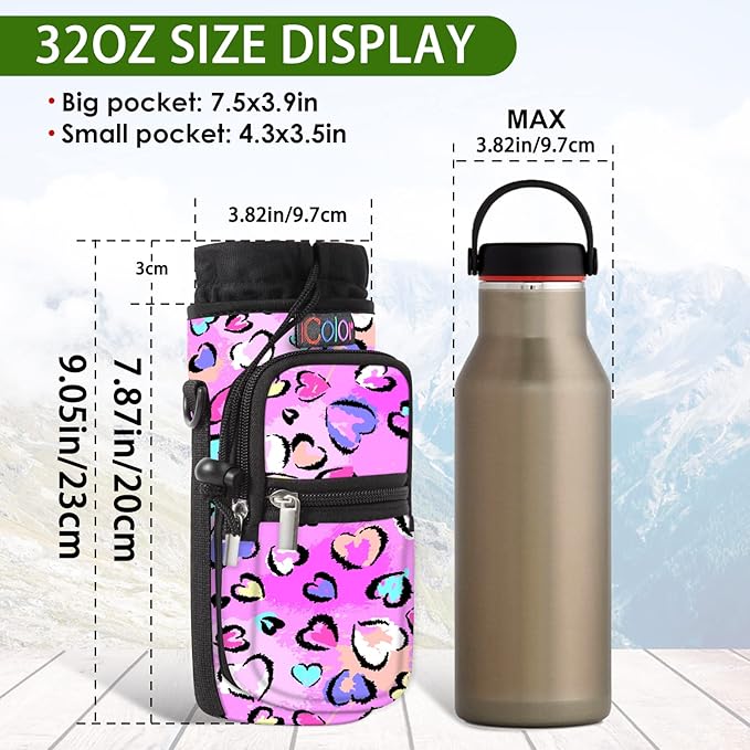icolor Water Bottle Carrier Bag with Strap 25/32/40 oz Crossbody Bottle Holder with Phone Pocket Sling Sleeve Insulated Neoprene Water Bottle Pouch for Walking Travelling