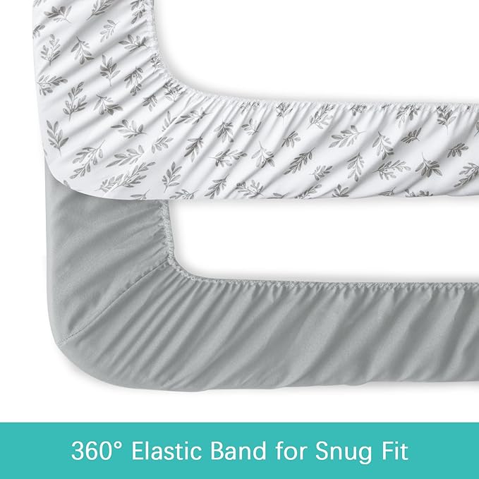 Crib Sheets 4 Pack for Baby Boys & Girls, Neutral Crib Sheet Fitted 52'' x 28'' for Standard Crib & Toddler Mattress, Ultra Soft Material Baby Sheet, Grey Leaf