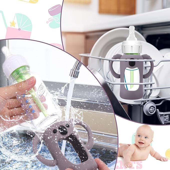 BUSOHA 3 Pack Koalas Silicone Sleeves for Dr. Brown's Glass Baby Bottles - Drop Protection Baby Bottle Sleeves Compatible with Dr Brown Newborn Glass Bottles with Silicone Handles,4 oz