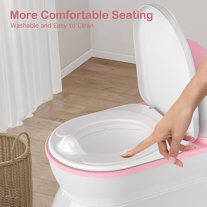 2-in-1 Toddler Potty Training Toilet - Larger Potty Chair & Detachable Training Seat for Boys & Girls Ages 1-3 with Flushing Sound, Wipes Storage, Toilet Paper Holder - Pink