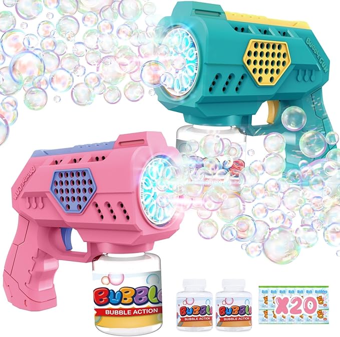 Eaglestone Bubble Guns for Toddlers 2 Packs, LED Light Automatic Bubble Machine Gun for Kids 4-8, Bubble Toys with Bubble Solution,Concentrate, Bubble Blaster Party Favor, Summer Outdoor Toys Gift