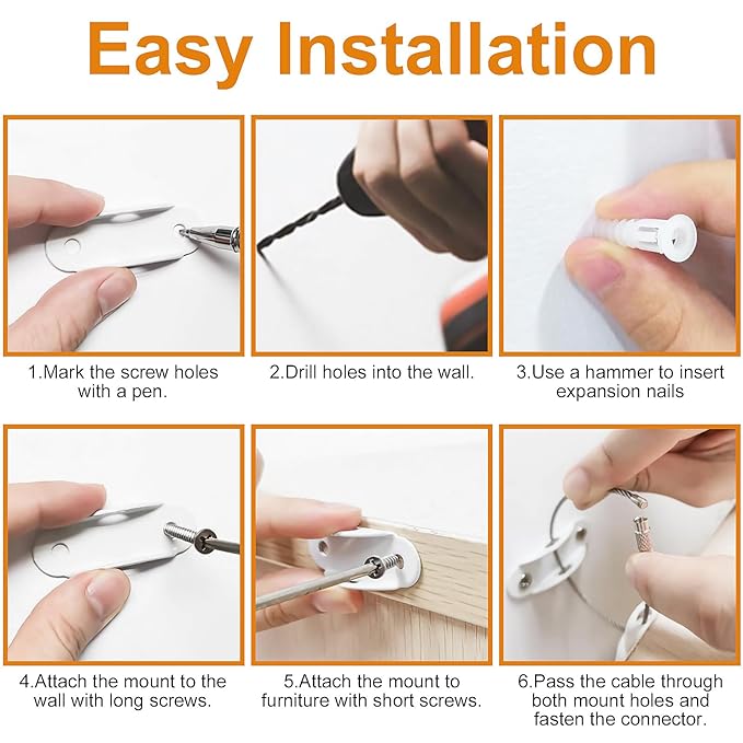 Furniture Anchors (6 Pack) for Baby Proofing, Anti Tip Furniture Anchor Securing 420lbs Tension Earthquake Resistant Metal Furniture Wall Anchor Prevent Baby Pet from Falling Furniture