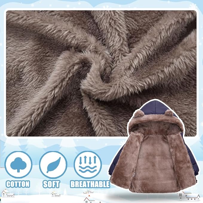 Infant Baby Winter Coat Bear Hooded Jacket Warm Fleece Snowsuit Windproof Outerwear for Toddler Boy Girl 9M-4T