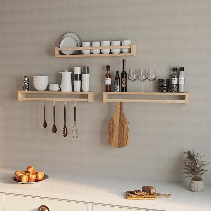 Heimlove 32 Inch Nursery Floating Shelves, Wood Nursery Book Shelves for Wall, Wall Bookshelf for Kids Solid Wood Wall Mounted Shelves for Books,Toys and Decor Storage, Set of 2