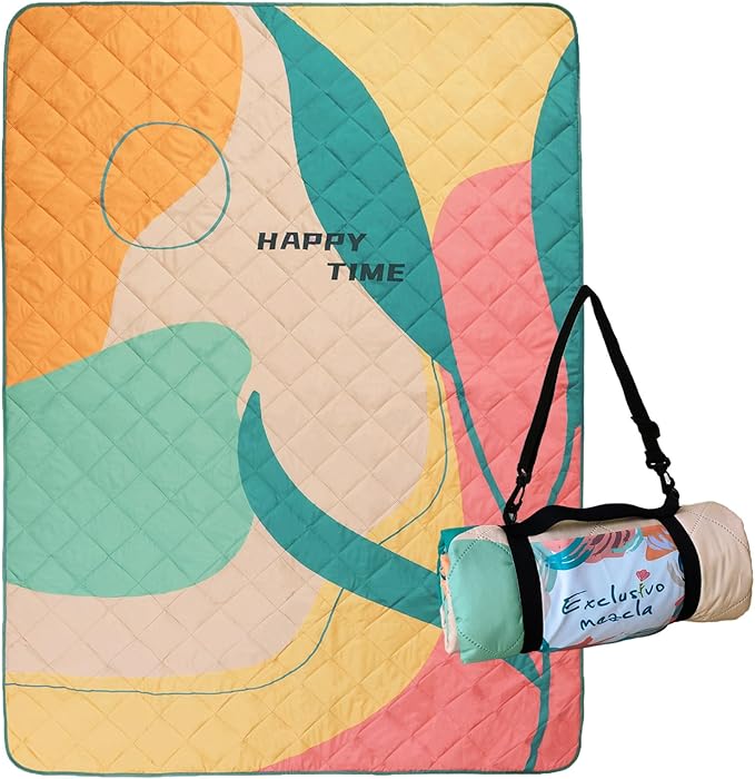 Exclusivo Mezcla Waterproof Picnic Blanket 60x80 Inches Large Multicolor Floral Polyester Sandproof Modern Camping Blanket