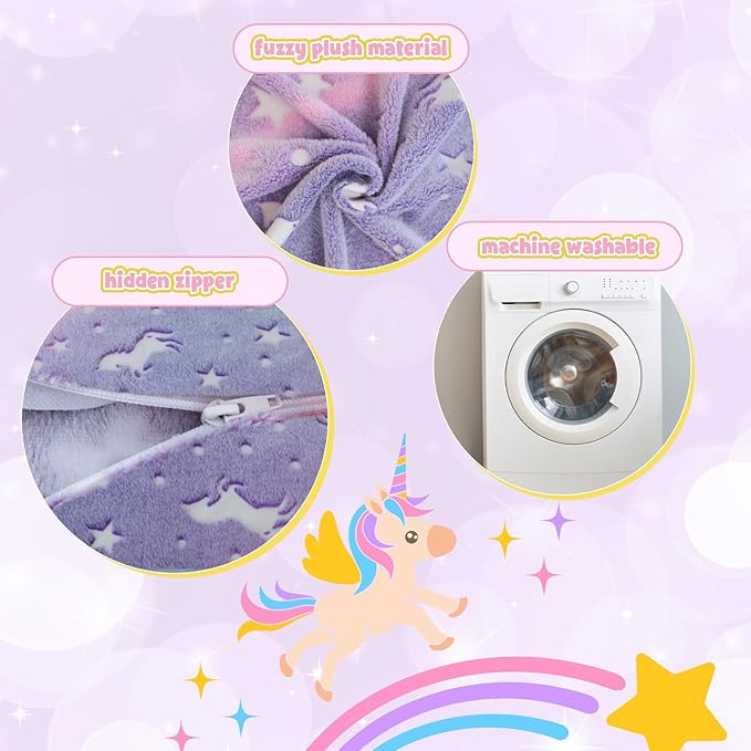 COMAX Kids Bean Bag Chair Turn into Beanbag Bed, Toddler Bean Chair for Girl Boy Sleeping, Lazy Children Bean Bags with Filler, Convertible Child Floor Mattress, Purple Unicorn