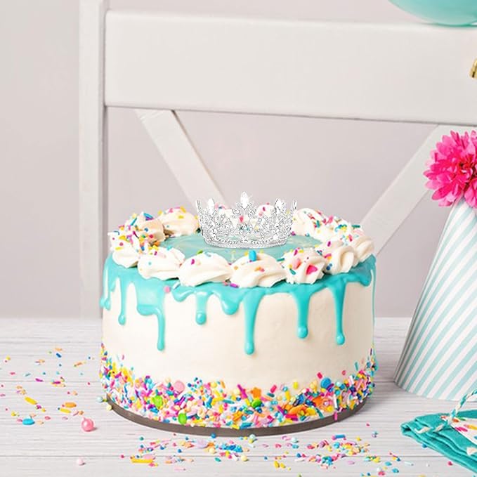 CAVETEE Mini Crown Cake Topper, Small Princess Tiara Crystal Crown Flower Bouquets Accessories for Cake Topper, Flower Arrangements and Decorations (silver)