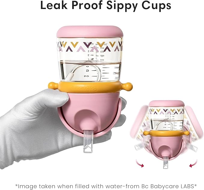 bc babycare Straw Sippy Cups for Toddler, No Spill Sippy Cups for Baby 1+ Year Old, Transition Weighted Sippy Cup with Straw and Strap, 10oz/300ml, Pink