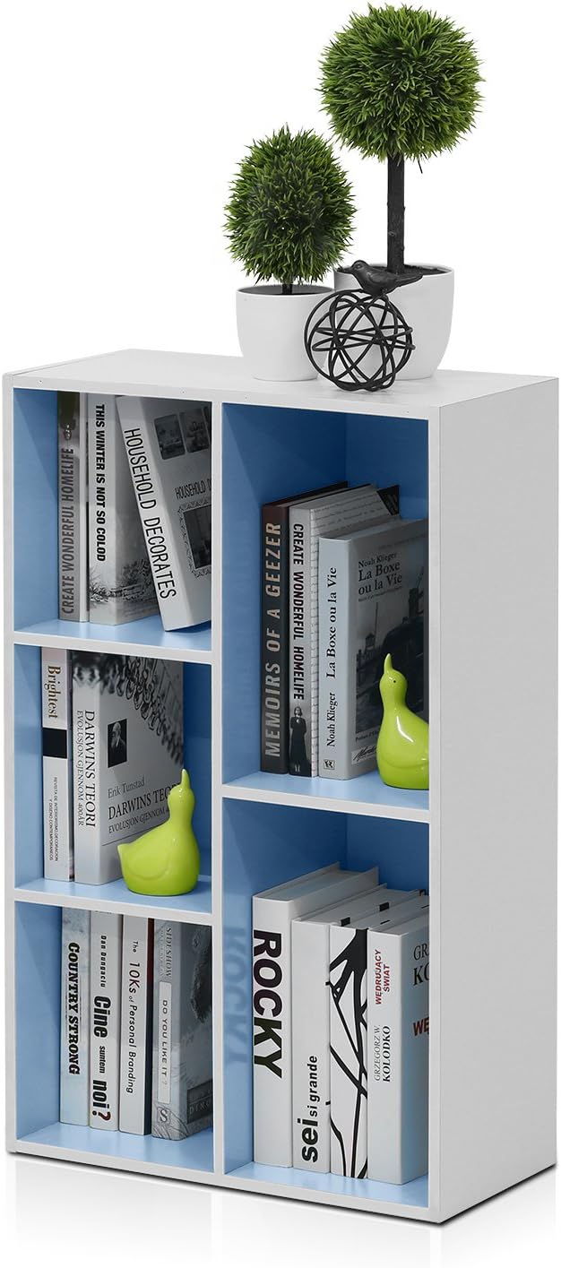 Furinno 5-Cube Reversible Open Shelf, White/Light Blue 11069WH/LBL