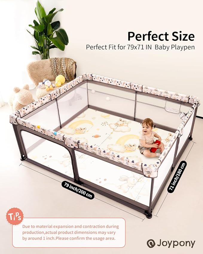 Baby Play Mat, 79" X 71" X 0.6" Extra Large & Thick Reversible Foldable Play Mats for Babies and Toddlers, Anti-Slip Portable Baby Floor Mat for Tummy Time, Baby Mat for Floor with Travel Bag