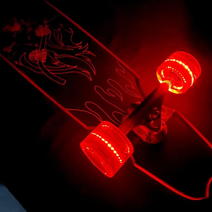 Clear Longboard Skateboard - Transparent Acrylic Long Boards with Light-Up LED Wheels for Smooth Rides - Ride The Streets in Style with Longboard Built for Beginners & Pros Alike