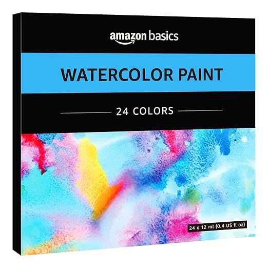 Amazon Basics Vibrant Watercolor Paint Set Tubes, 24 Colors, Assorted Colors