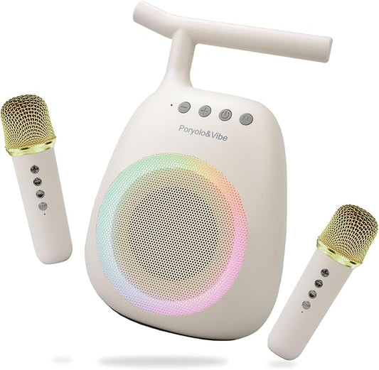 Karaoke Machine for Kids Adults Portable Bluetooth Speaker with 2 Wireless Microphones LED Lights Artistic Design 8-Hour Battery Support Family&Party Choice Fun for All Ages Gifts
