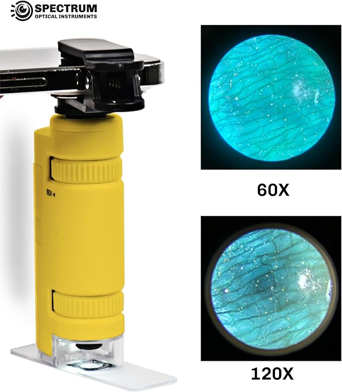 EasyMicro LED Lighted Pocket Microscope 60-120X Magnification Yellow Color