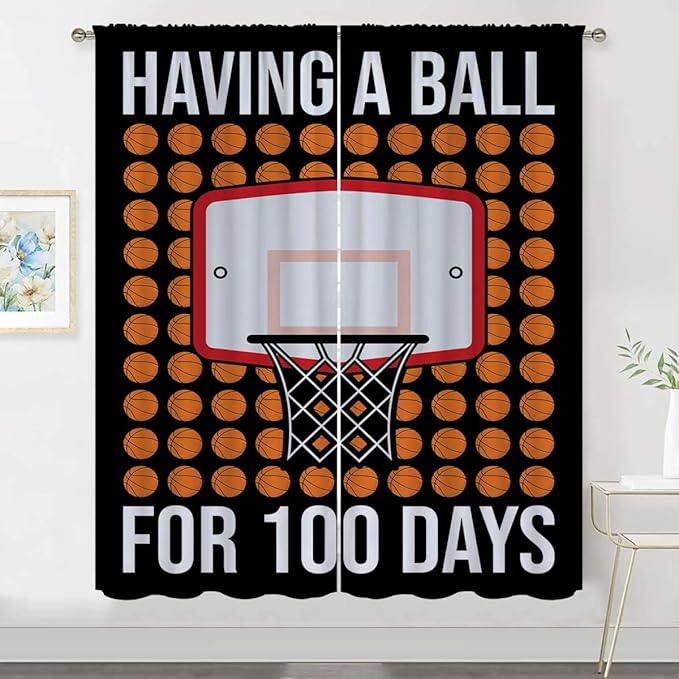 Basketball Blackout Curtains for Boy Girl Room Darkening Decor,Sports Themed Hoop and Many Basketballs Bedroom Living Room Home Rod Pocket Thermal Insulated Window Curtain/Drapes Panel,72x63 Inch…