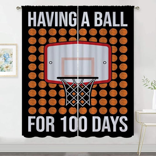Basketball Blackout Curtains for Boy Girl Room Darkening Decor,Sports Themed Hoop and Many Basketballs Bedroom Living Room Home Rod Pocket Thermal Insulated Window Curtain/Drapes Panel,42x63 Inch…