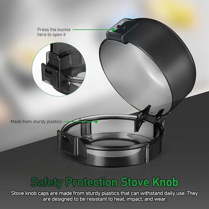 5pcs Stove Knob Cover: 3.5in Child Proofing Cover Knob Easy Install for Kitchen Stove Locks Door Child Proof Clear Plastic Black