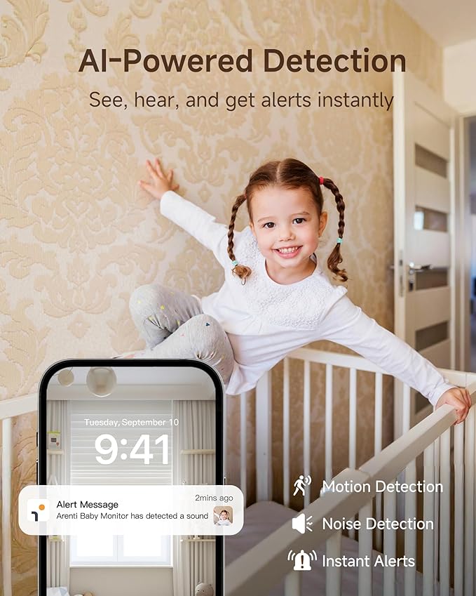 ARENTI WiFi Baby Monitor, 5-inch Wireless Display, 1080p PTZ Camera, Free Smartphone App, Encrypted Connection, Lullaby, Super Night Vision, Auto Tracking, Temp Sensor, Support Local Storage(B2 Kit)