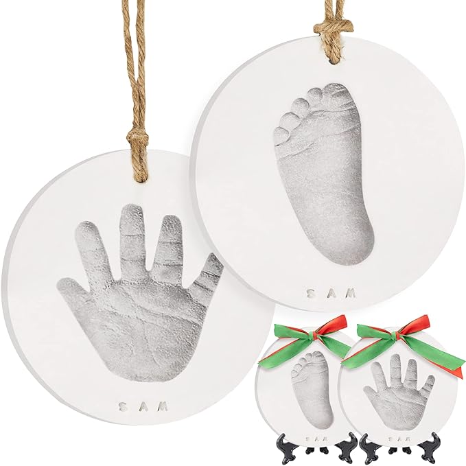 Baby Hand and Footprint Kit Girls, Boys - Personalized Baby Footprint Ornament Kit, Newborn Keepsake Gifts for New Mom, Easy to Use Handprint Makers, Cute Shower Gifts (Silver Paint)