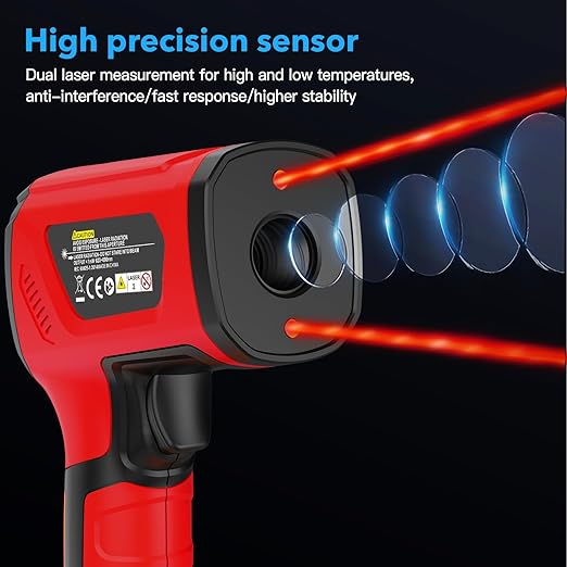 '-40℉~2912℉ MESTEK Infrared Thermometer Temperature Gun,50:1 Dual Laser High Temp Thermometer with Thermocouple Probe, Non-Contact Industrial Pyrometer for Engine, Kiln, Forging,Humidity Measurement
