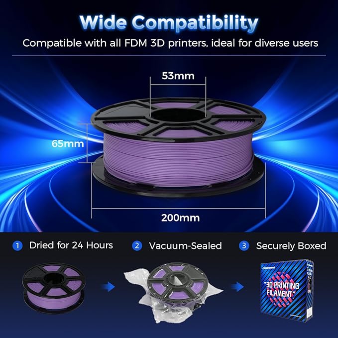 FLASHFORGE Rapid PLA Filament 1.75mm Luminous Purple, 500mm/s High Speed Printing, Glow in The Dark 3D Printer Filament 1kg Spool, Dimensional Accuracy +/- 0.02mm, Brilliant, Long-Lasting Glow