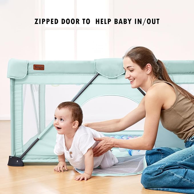 Baby Playpen Foldable, Playard for Babies and Toddlers, Portable Playpen Activity Center with 50 Balls+2 Handles for Travel, Indoor & Outdoor Play Pen with Mesh 59''x71''