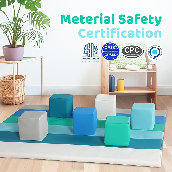 Foam Building Toys for Toddlers: 6-Pieces Waterproof PU Leather Soft Foam Blocks - Colorful Large Stacking Blocks - Early Learning Construction Toys Play Set for Kids Indoor Birthday Gift (Modern)