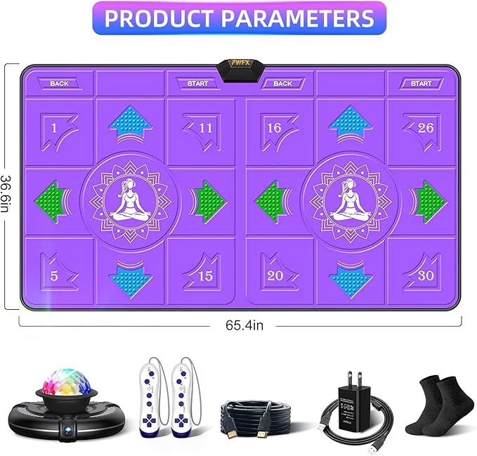 FWFX Electronic Dance Mat for TV, 2-Player Dancing Game for Kids & Adults, Wireless Musical Dance Pad for Family Party Games, Exercise, Yoga Fitness, Ideal Christmas & Birthday Gift for Boys and Girls