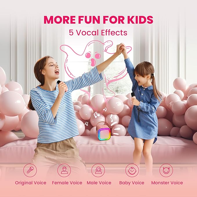 IROO Mini Karaoke Machine for Kids, 2025 TOP Toys Birthday Gifts Ideas for Girls Ages 4, 5, 6, 7, 8, 9, 10, 12+ Years Old, Portable MP3 Player with 2 Wireless Mics for Party