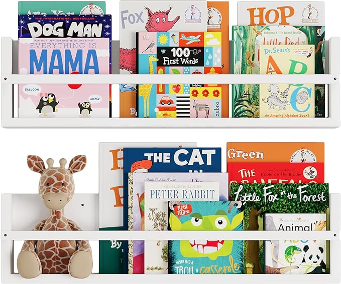 Brightmaison Polynez 30" Floating Shelves for Nursery & Kids, Multiuse Wall Shelf Set of 2 Wood Floating Shelf White