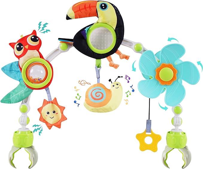 Adjustable Arch Bassinet Toys for Infant & Toddlers, Stroller Arch, Baby Crib Toys with Fascinating Hanging for Stimulating Baby’s Senses and Developing Motor Skills
