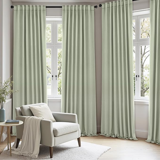 ANRODUO Sage Green Blackout Curtains 84 Inches Long Thermal Insulated Window Treatment Panels Back Tab Rod Pocket Room Darkening Green Drapes for Bedroom Living Room