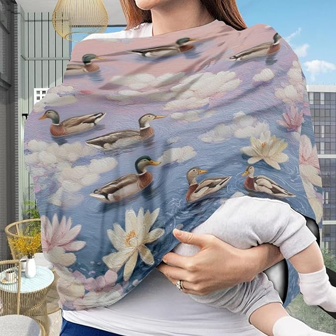 Binienty Baby Car Seat Cover - Lotus Duck Animal Print Multi-Use Car Seat Canopy Carrier Cover for Baby Boys Girls Shower Gifts