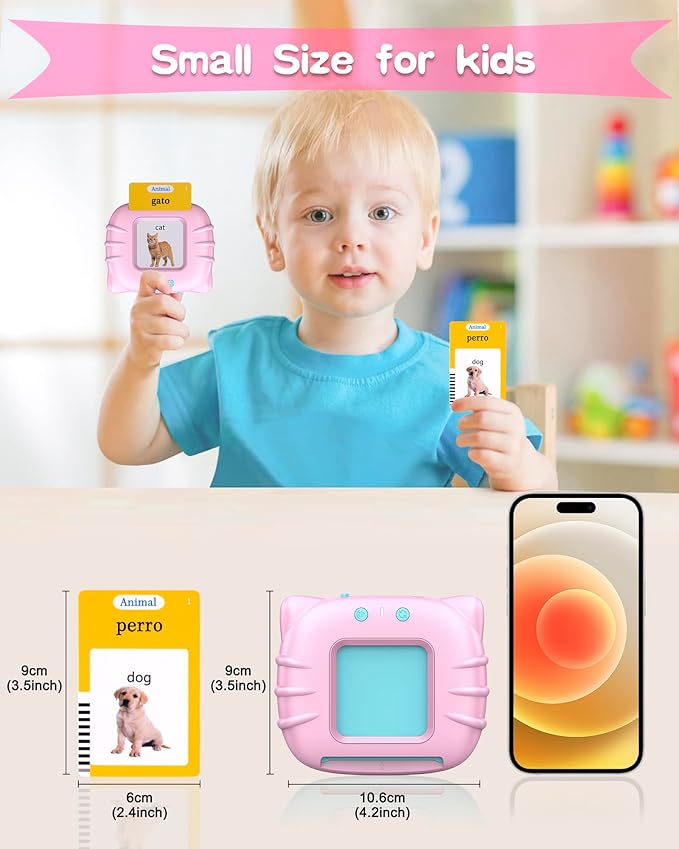 510 Words Spanish Flash Cards for Kids, Autism Toys for Toddlers, Speech Therapy Toys, Educational Learning Flash Cards for Boys and Girls Pink(Spanish/English/Bilingual)