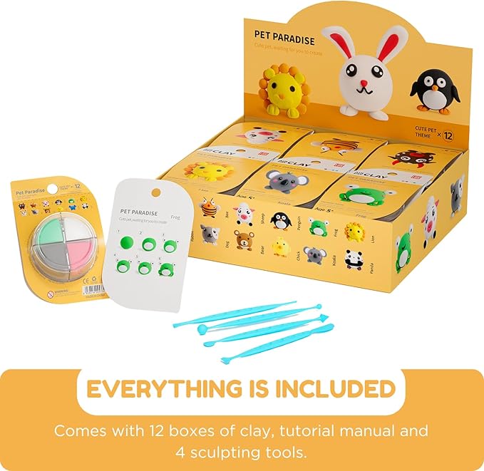 Air Dry Clay Kits - Modeling Clay for Kids, Ultra Light & Soft, Safe & Non-Toxic, DIY Air Dry Clays Kit with Sculpting Tools and Tutorials, Creatible Art Crafts Toys Gifts for Boys Girls