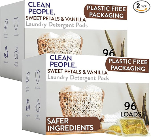 Clean People Laundry Detergent Pods - Hypoallergenic Laundry Pods - Ultra Concentrated, Recyclable Packaging, Stain Fighting - Sweet Petals, 192 Pack