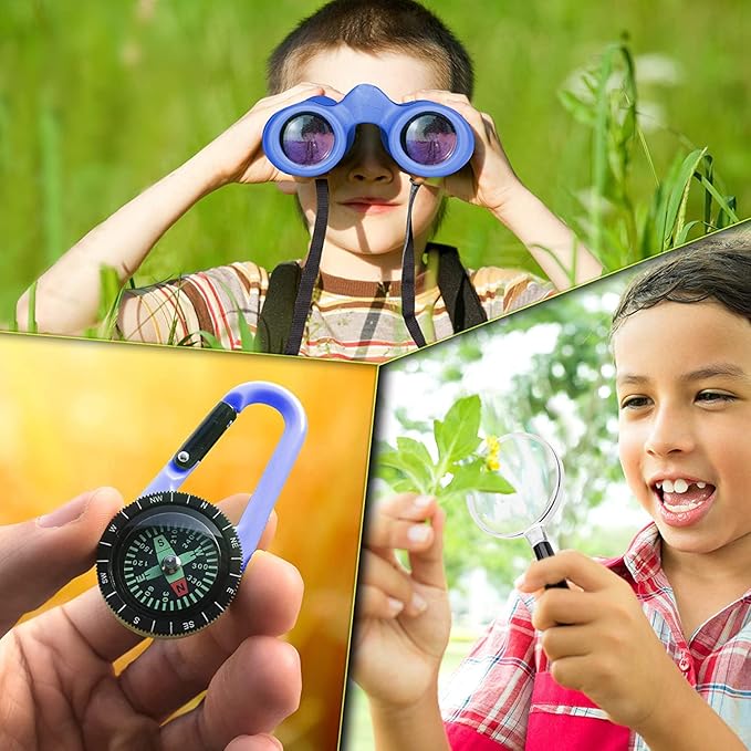 Binoculars for Kids for Toddler - for Little Boys and Girls – Extensive Set Incl. Magnifying Glass & Compass – Powerful Magnification 8X21 – 3 to 12 Year Old Kids