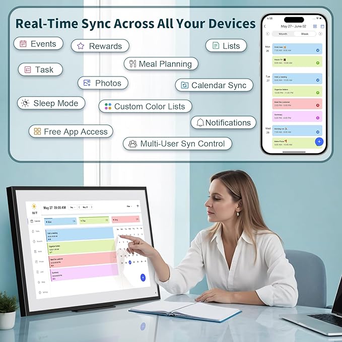 21.5 Inch Digital Calendar, WiFi Smart Electronic Calendar & Chore Chart, 1920 * 1080 IPS Touch Screen HD Display for Family Schedules, Streamline Household Organization, Wall Mount Included