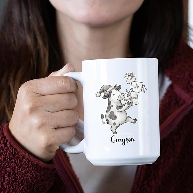Cow Ceramic Cup 11 15Oz, Personalized Cow Coffee Mug Gift For Christmas, Unique Animal White Accent Coffee Cup, Custom Cows Lover Coffee Mug With Name, Unique Cows Teacup Gift For Kid Child Birthday
