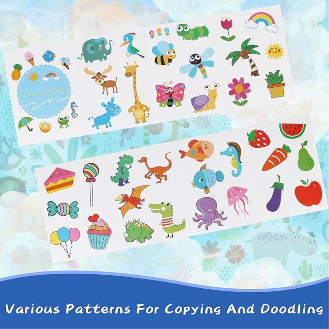 Erasable Doodle Set for Kids - Reusable Magic Drawing Book with 12 Watercolor Pens 14 Page Drawing, Road Trip Car Game Writing Painting Set for Boys and Girls (Zoo Blue)