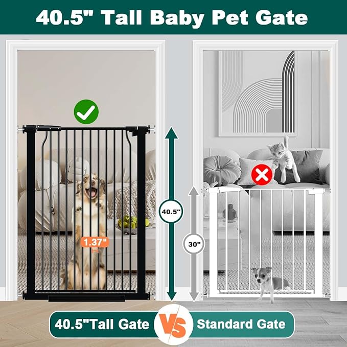 Fairy Baby 40.5" Extra Tall Baby Gate for Stairs, Fits Openings of 40.6" to 54.7" Wide, Extra Wide Dog Gate Indoor, Pressure Mounted Walk Thru Swing Auto Close Metal Puppy Barrier for Doorway, Black